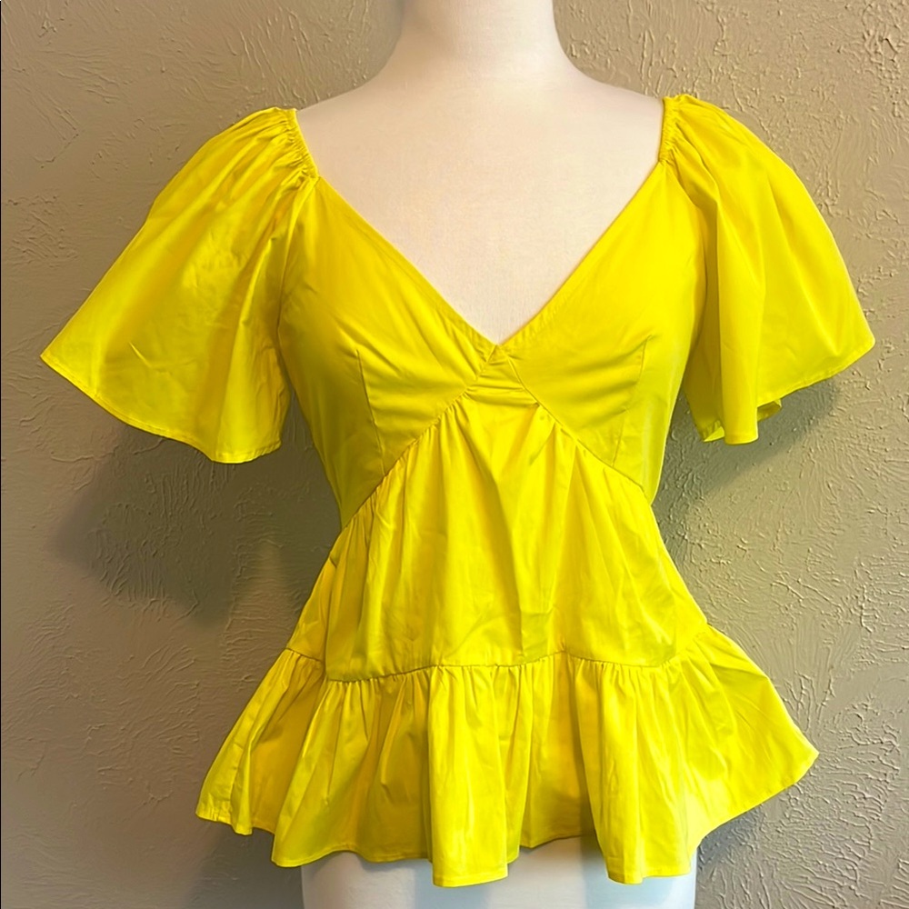 Vibrant Flutter Sleeve Peplum Blouse